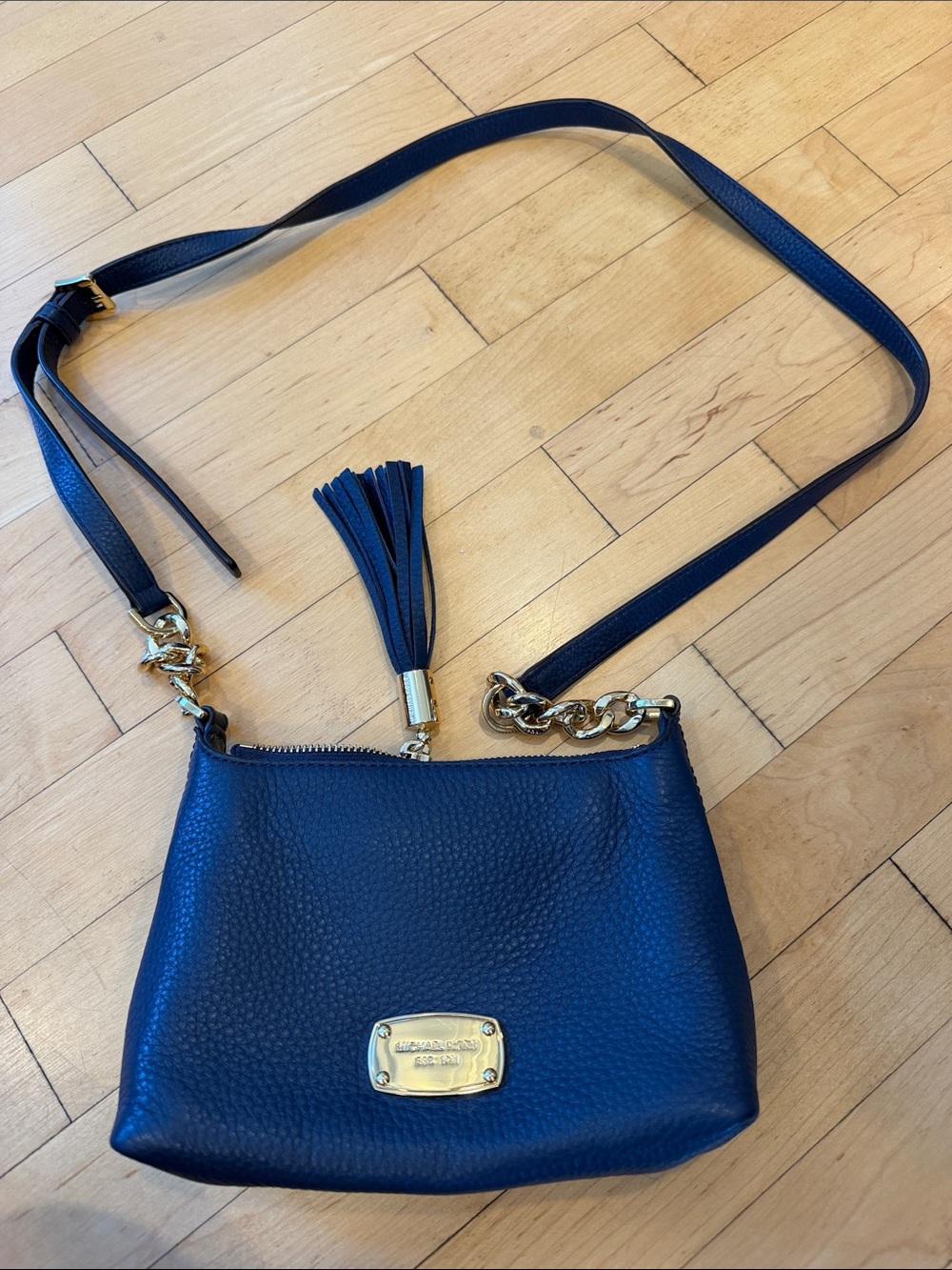 Michael Kors Navy Pebbled Leather Crossbody with Tassel